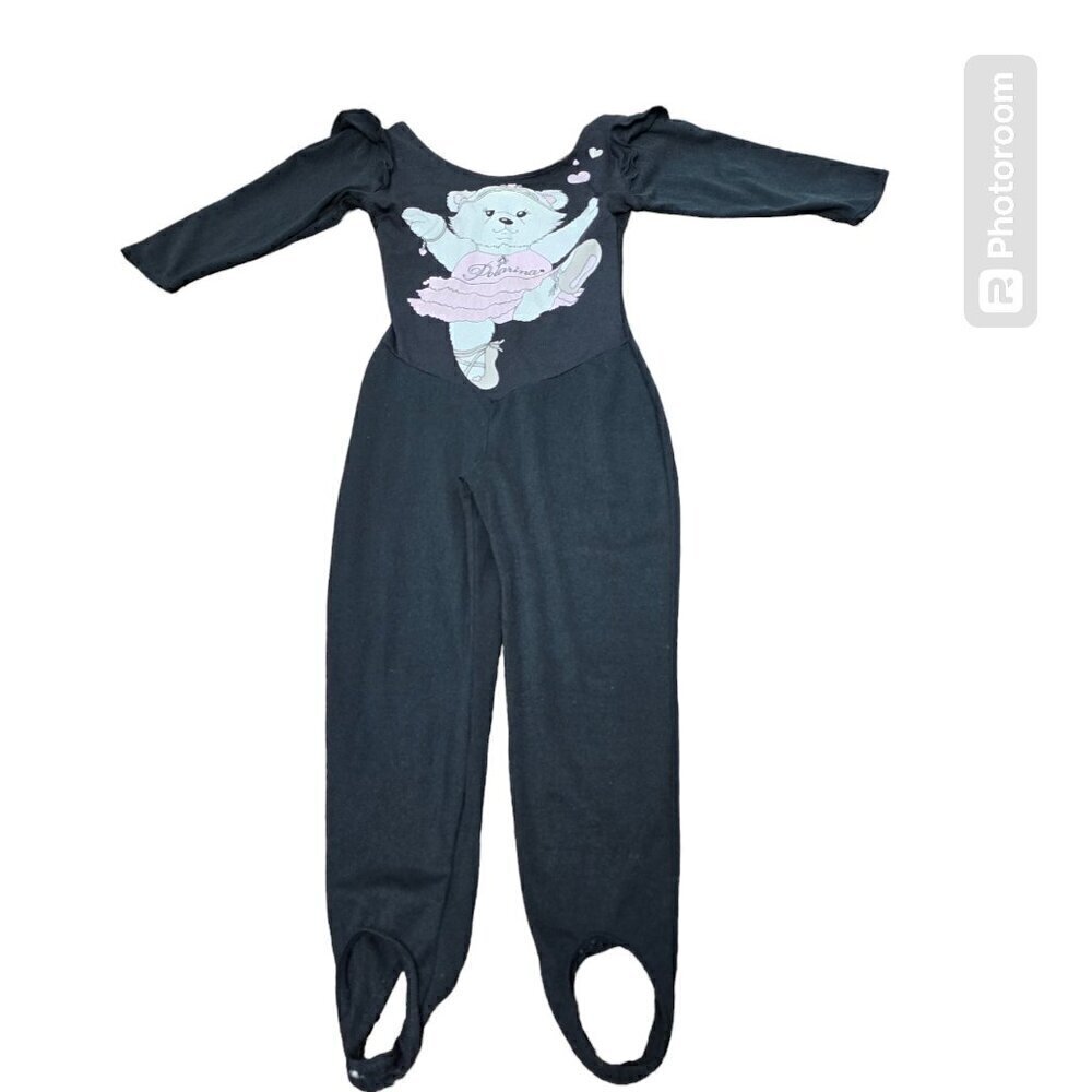 Vintage 80s 90s Ballerina Bear Stirrup Legging Girls Jumpsuit